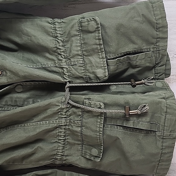 Sky and Sparrow army green utility jacket hood zipup drawstring waist Size XS - Picture 2 of 8
